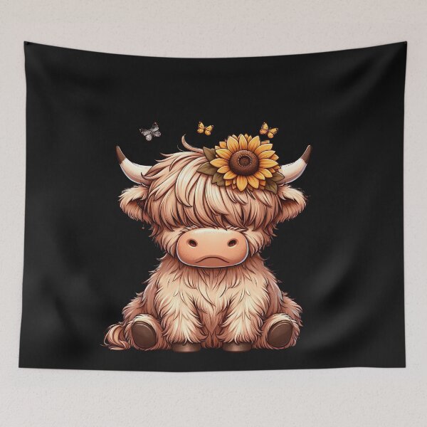 Item preview, Nature's Friend: A Highland Calf Amidst Sunflowers and Butterflies designed and sold by artwaves.