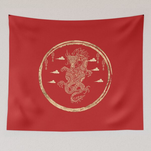 Item preview, Golden Chinese Dragon On Red Background designed and sold by LiliDedula.