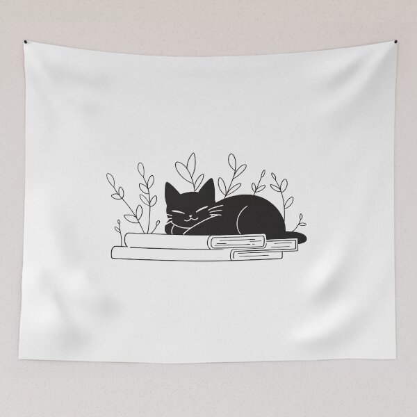 Item preview, black Cat sleeping on the Books designed and sold by PandaKunst.