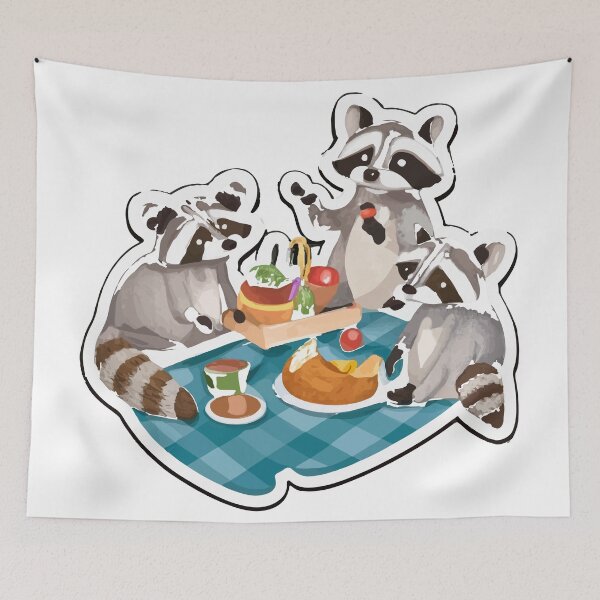 Item preview, Raccoon Family Picnic Watercolor Art designed and sold by NiftyWrx.