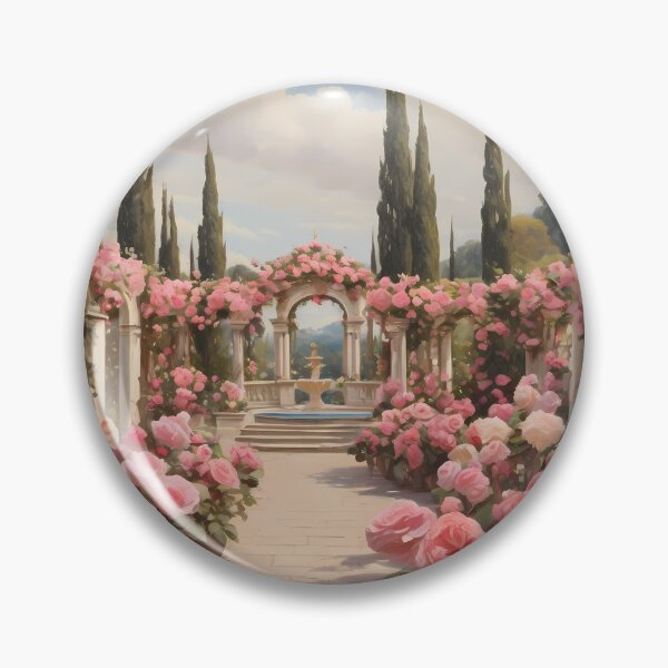 Item preview, An elegant rose garden in Italy, vintage oil painting designed and sold by CreativeSparkzz.
