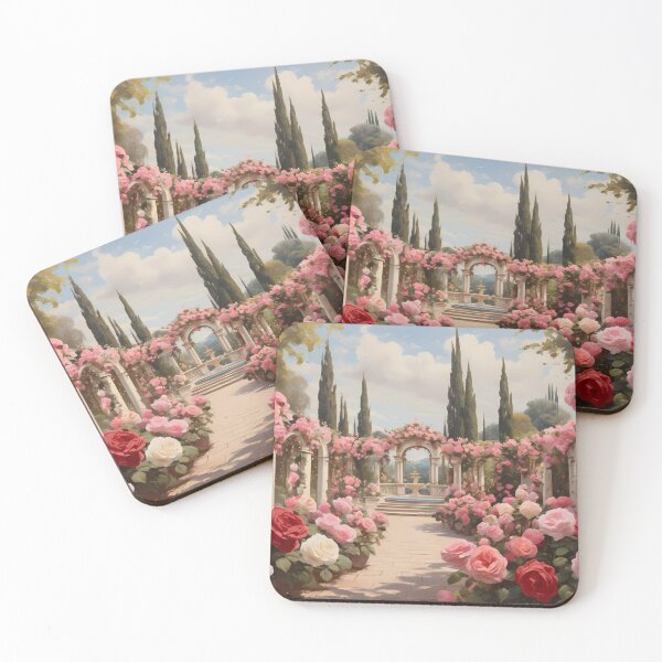 Item preview, An elegant rose garden in Italy, vintage oil painting designed and sold by CreativeSparkzz.