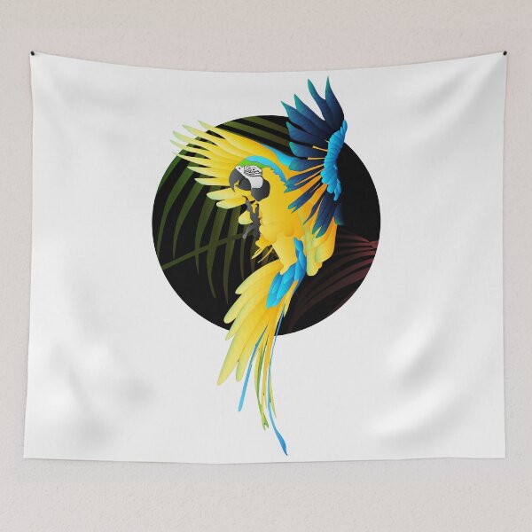 Item preview, Large blue and yellow parrot tropical background designed and sold by MetaforaMundo.