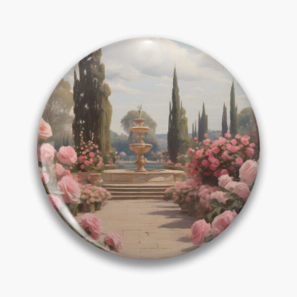 Item preview, An elegant rose garden in Italy, vintage oil painting designed and sold by CreativeSparkzz.