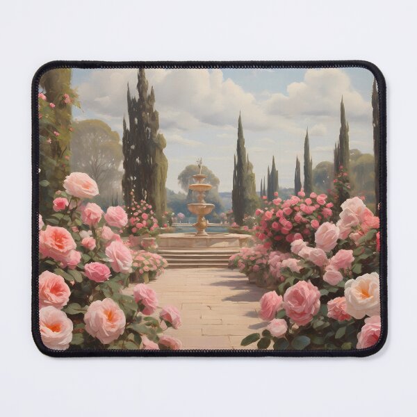 Item preview, An elegant rose garden in Italy, vintage oil painting designed and sold by CreativeSparkzz.