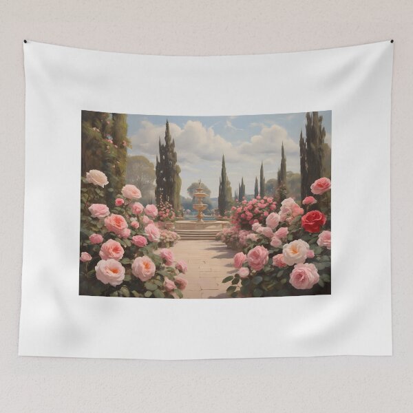 Item preview, An elegant rose garden in Italy, vintage oil painting designed and sold by CreativeSparkzz.