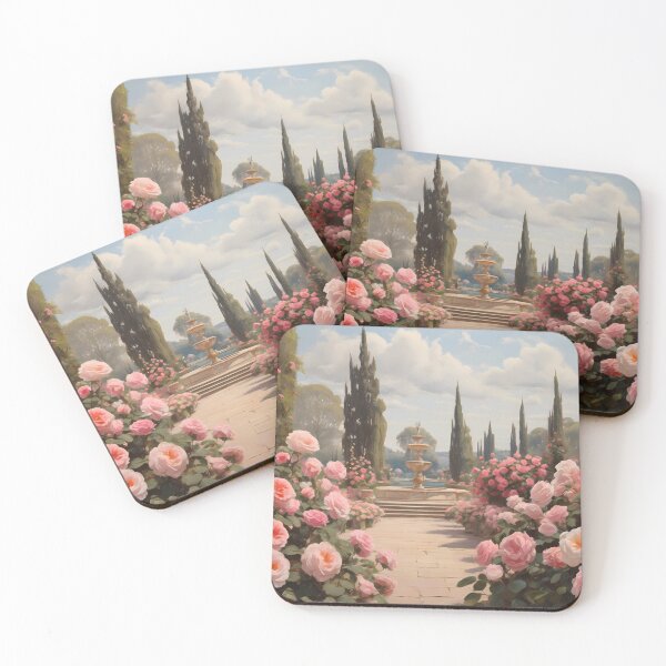 Item preview, An elegant rose garden in Italy, vintage oil painting designed and sold by CreativeSparkzz.
