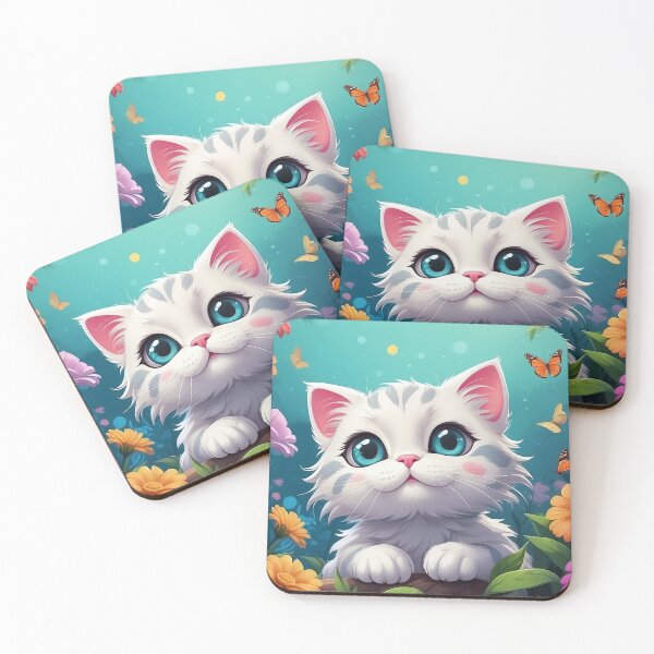 Item preview, Lunar Whispers: White Kitten with Blue Eyes in a Garden of Dreams designed and sold by SCBlend.