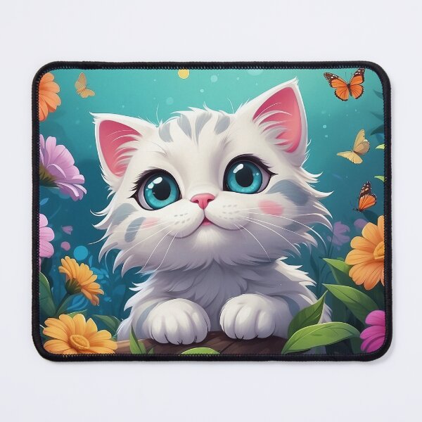 Item preview, Lunar Whispers: White Kitten with Blue Eyes in a Garden of Dreams designed and sold by SCBlend.