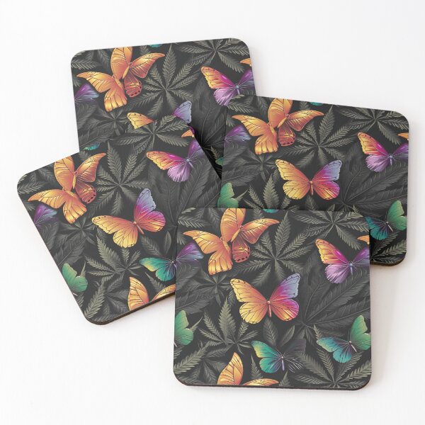 Item preview, Multicolor Butterflies and Cannabis Weed Leaves Seamless Pattern designed and sold by MedicatedMedusa.