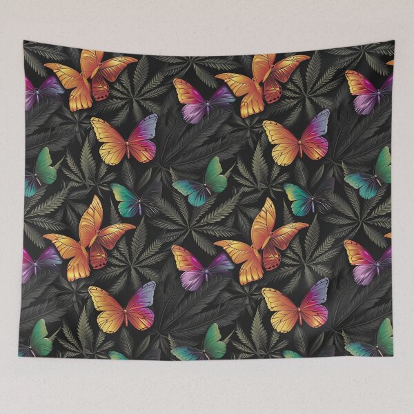 Item preview, Multicolor Butterflies and Cannabis Weed Leaves Seamless Pattern designed and sold by MedicatedMedusa.