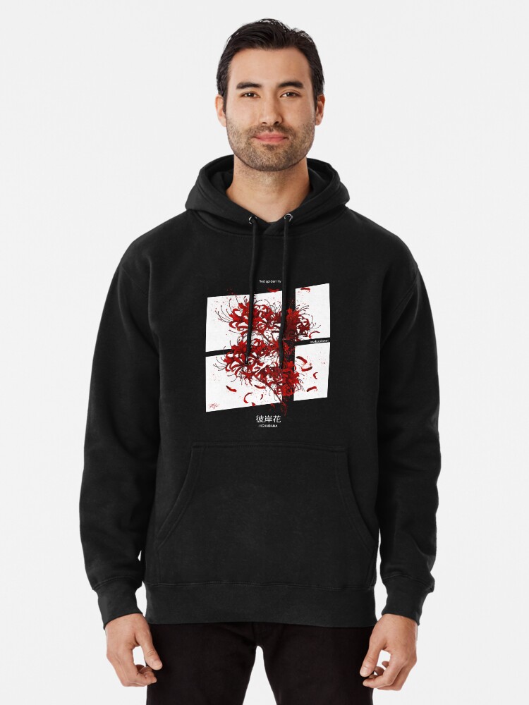 japanese red spider lily in retro grunge aesthetic style Pullover Hoodie