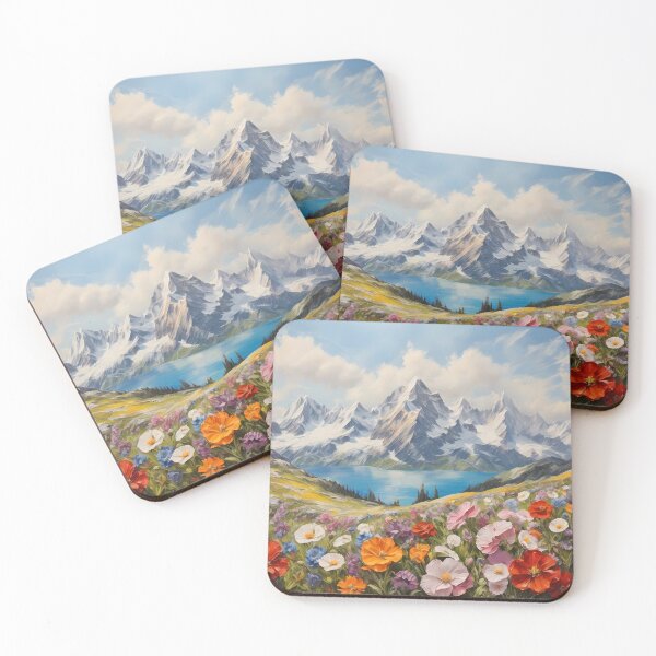 Item preview, A mountain landscape with alpine flowers and a mountain lake, vintage oil painting designed and sold by CreativeSparkzz.