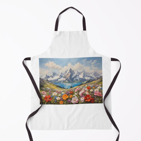 Item preview, A mountain landscape with alpine flowers and a mountain lake, vintage oil painting designed and sold by CreativeSparkzz.