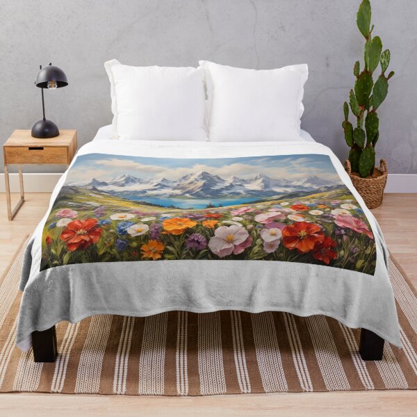 Item preview, A mountain landscape with alpine flowers and a mountain lake, vintage oil painting designed and sold by CreativeSparkzz.