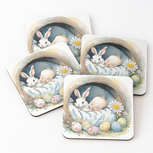 Item preview, Happy Easter - cute baby and bunny , Easter eggs and flowers V28 designed and sold by DreamingAwake1.