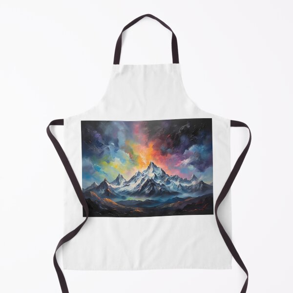 Item preview, Aurora Borealis over the peaks of a snowy mountain, vintage oil painting designed and sold by CreativeSparkzz.