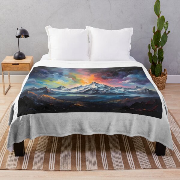 Item preview, Aurora Borealis over the peaks of a snowy mountain, vintage oil painting designed and sold by CreativeSparkzz.