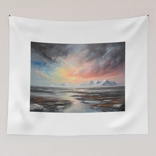 Item preview, Aurora Borealis over the arctic tundra, vintage oil painting designed and sold by CreativeSparkzz.