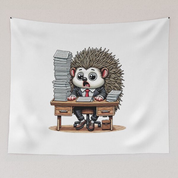 Item preview, Overwhelmed Hedgehog Office Embroidery Art Print designed and sold by #Adulting Central.