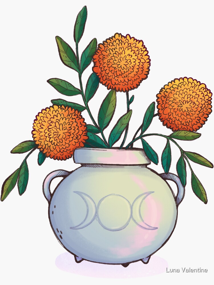 Thumbnail 3 of 3, Sticker, A cauldron of marigolds designed and sold by luna-valentine.