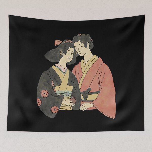 Item preview, A Girl And A Boy Together Valentine Ukiyo e Stickers designed and sold by CANDYFrog.