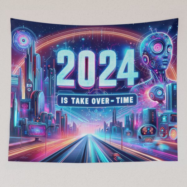 Item preview, AI Ascension: Neon Nightscape of Tomorrow's Tech Takeover designed and sold by ArtComixHaven.
