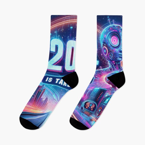 Item preview, AI Ascension: Neon Nightscape of Tomorrow's Tech Takeover designed and sold by ArtComixHaven.