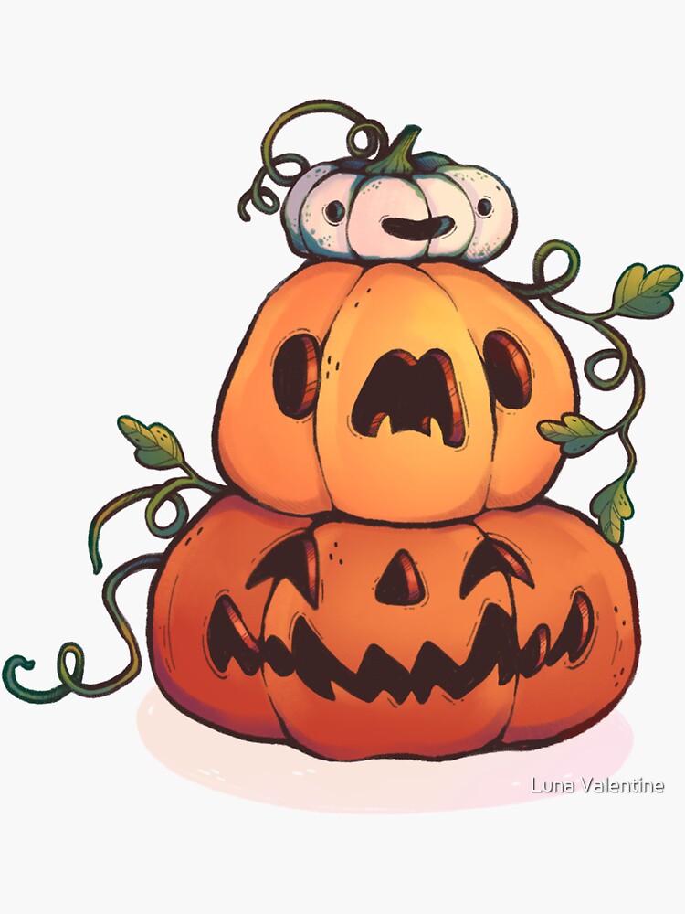 Thumbnail 3 of 3, Sticker, Happy pumpkin stack designed and sold by luna-valentine.