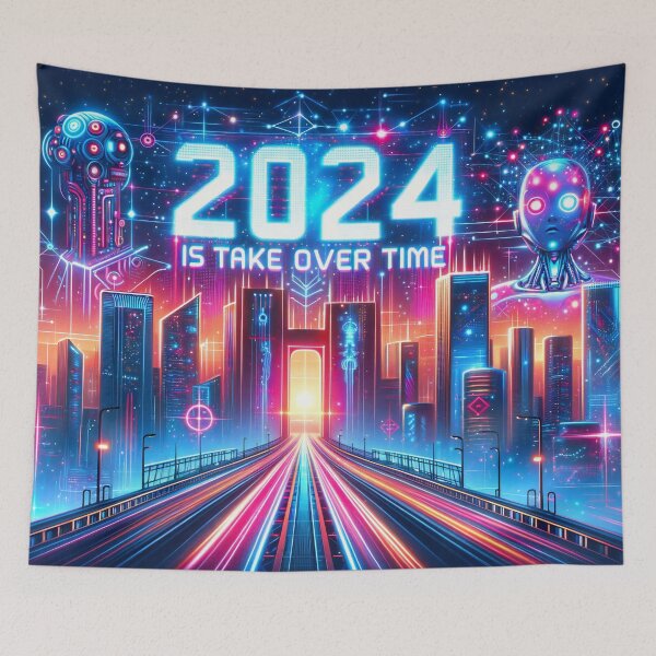 Item preview, Dawn of Digital Dominion: 2024 Marks AI Ascendancy designed and sold by ArtComixHaven.