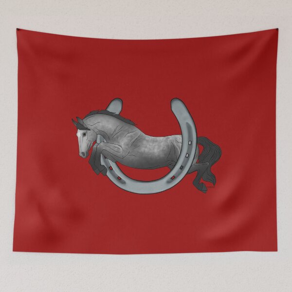 Item preview, Gray Hunter Horse Jumping Through Horseshoe designed and sold by DappledMoon.