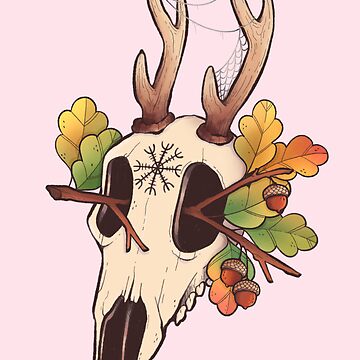 Artwork thumbnail, Deer skull and acorns by Luna Valentine