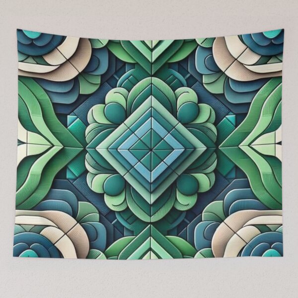 Item preview,  Futuristic Geometric In Summer Green, Jade, Deep Pine, Whale Blue Artwork designed and sold by mymagicstoreus.