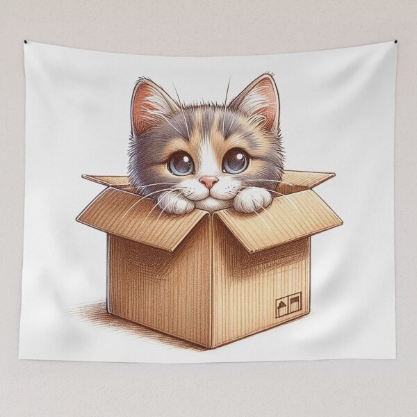 Item preview, Cute Kitty in a Cardboard Box designed and sold by digital-savant.