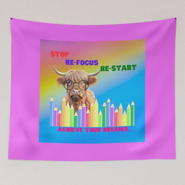 Item preview, Highland Cow Life Quote Stop Refocus Restart Achieve Your Dreams designed and sold by SLDB.