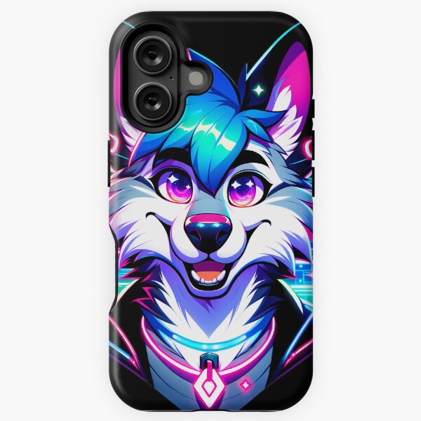 Cyberpunk Neon Furry Anthro Wolf iPhone Tough Case