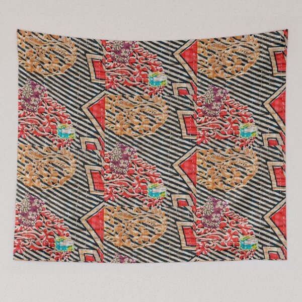 Item preview, Vintage Kantha Quilted Fabric - Red and Black designed and sold by Nikki Fortuin Arts & Crafts.