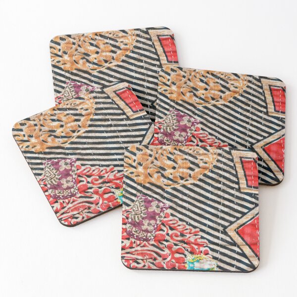 Item preview, Vintage Kantha Quilted Fabric - Red and Black designed and sold by Nikki Fortuin Arts & Crafts.