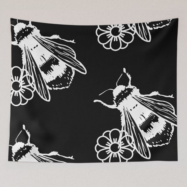 Item preview, Bumblebee And Flower White Line Drawing Design designed and sold by EarthArtDesigns.