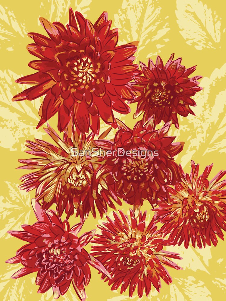 Aperçu 4 sur 4. Coque Samsung Galaxy avec l'œuvre Mes Dahlias Rouges Chauds créée et vendue par SanSherDesigns.