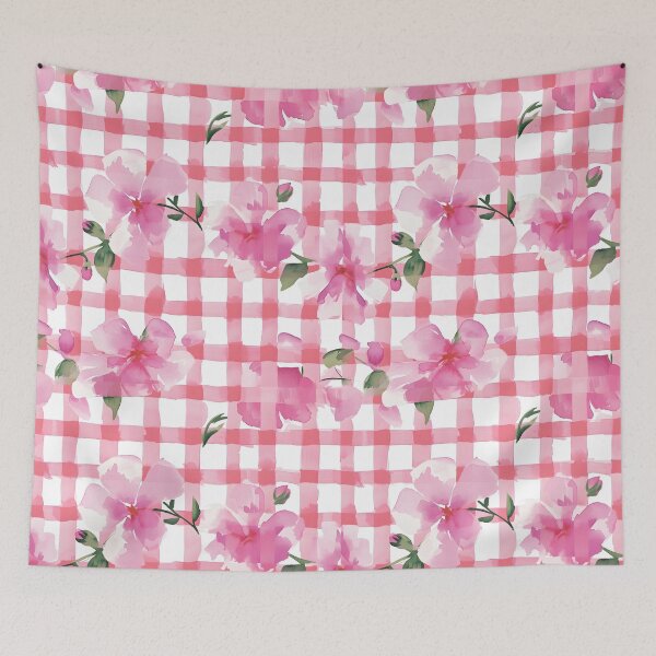 Item preview, Pink Plaid Floral Watercolor designed and sold by ptlsprntsdsgn.