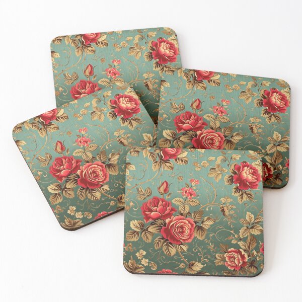 Item preview, Italian Green Brocade Pattern with Red Roses designed and sold by HausKatz.