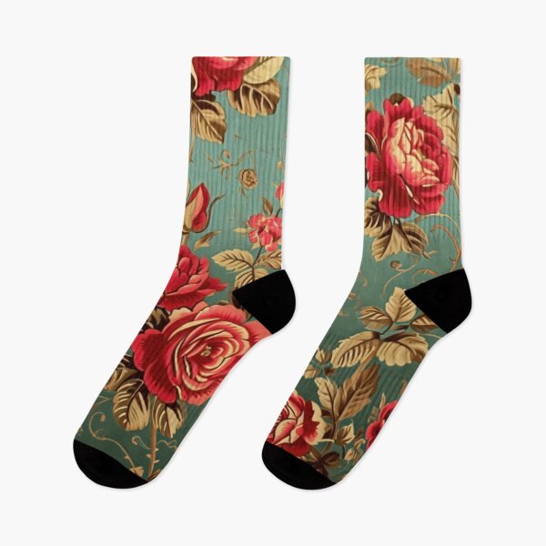 Item preview, Italian Green Brocade Pattern with Red Roses designed and sold by HausKatz.