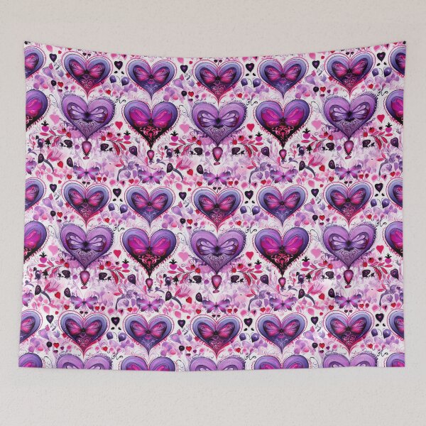 Item preview, Pink and Purple Hearts with Butterflies Patterned designed and sold by AgathaZolastore.