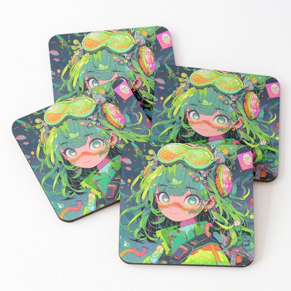 Item preview, Vibrant Green Techno-Fantasy Anime Girl designed and sold by bubblegoth.