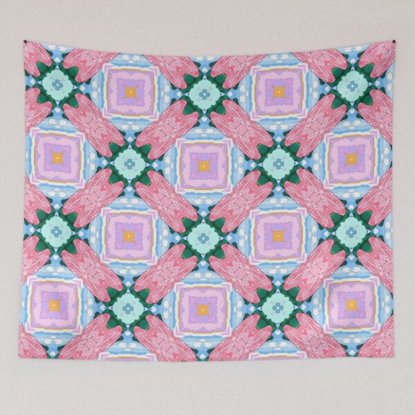Artikelvorschau, Preppy-Kaugummi-Rosa und blaues Gitter entworfen und verkauft von SophieClimaArt.