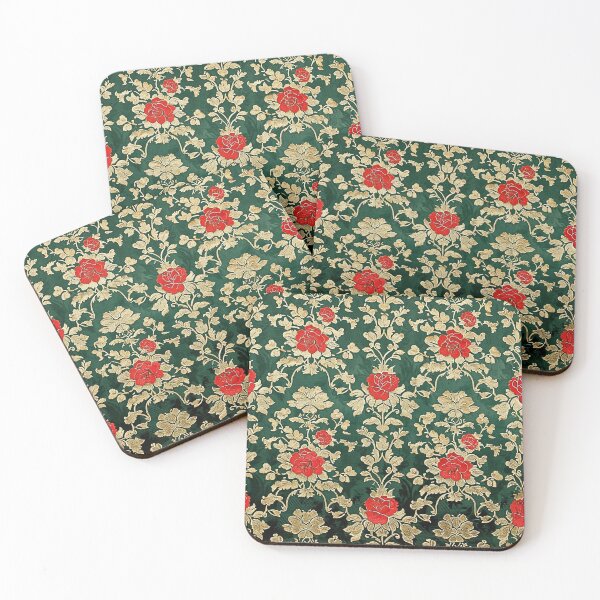 Item preview, Italian Green Brocade Pattern with Red Roses II designed and sold by HausKatz.