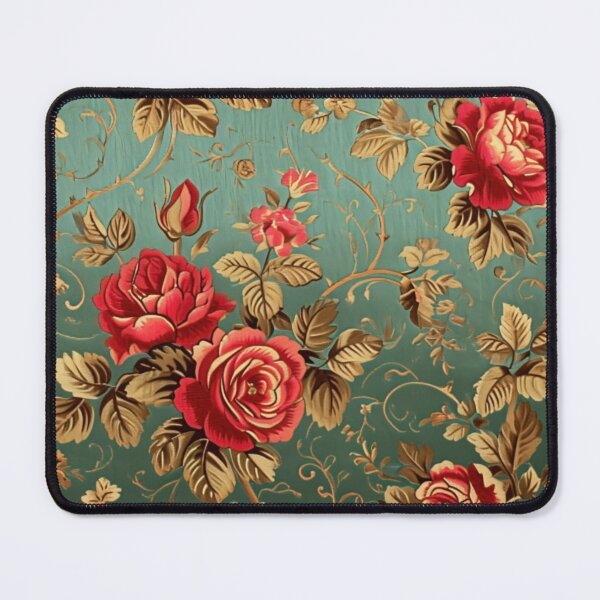 Item preview, Italian Green Brocade Pattern with Red Roses designed and sold by HausKatz.