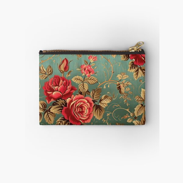 Item preview, Italian Green Brocade Pattern with Red Roses designed and sold by HausKatz.