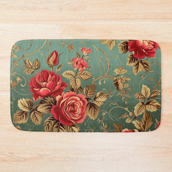 Item preview, Italian Green Brocade Pattern with Red Roses designed and sold by HausKatz.